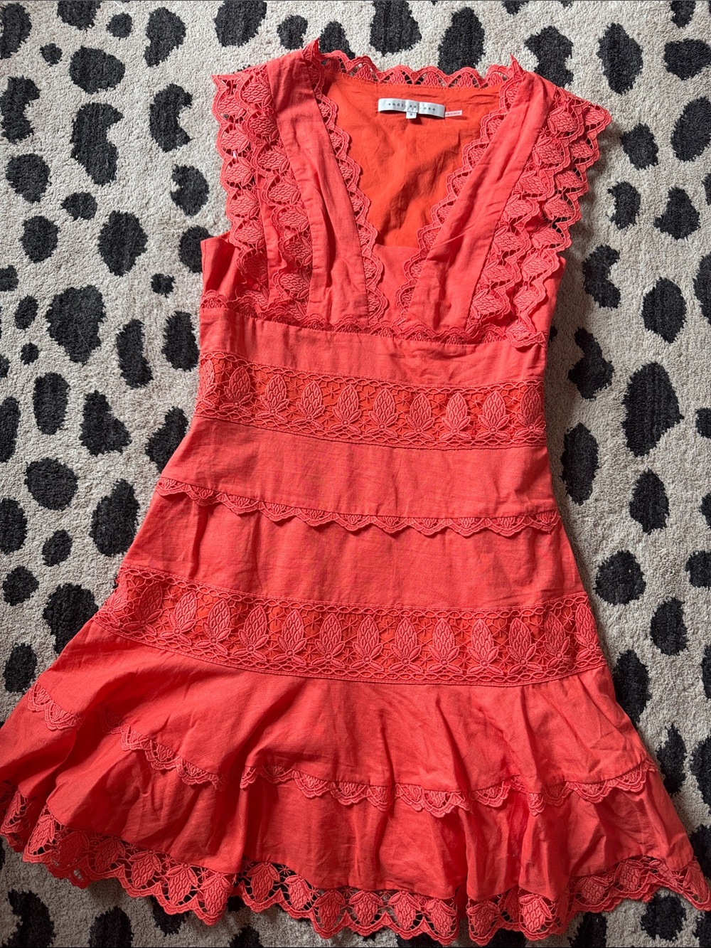Endless Rose Coral Lace-Trim Mini Dress